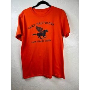 Camp Half-Blood Graphic Tee Large Orange Percy Jackson Pegasus Mythology Riordan
